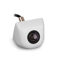 White plastic waterproof car camera with black lens and copper threaded connector for night vision reversing monitor supports