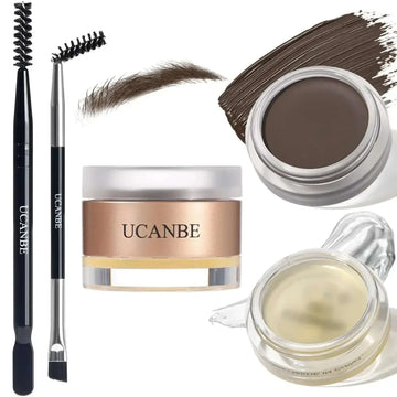 Ucanbe waterproof eyebrow styling wax with dual-ended eyebrow brush and stereoscopic eyebrow set in brown and beige gel