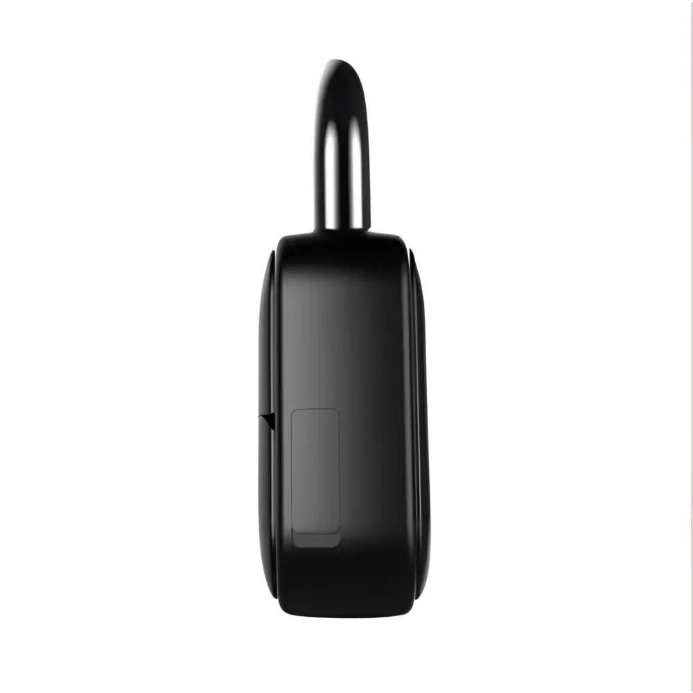 Black rectangular fingerprint padlock with sleek rectangular design and metallic shackle smart lock waterproof model l3