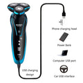 Blue zozen waterproof rechargeable floating shaver with three rotary heads and usb charging in black and blue