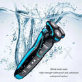 Black and teal blue zozen waterproof rechargeable floating shaver with three rotary blades and USB charging