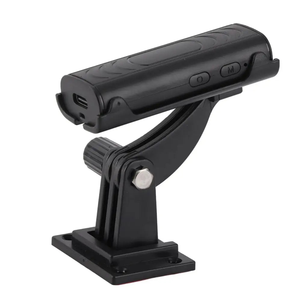 Black compact waterproof reverse hitch guide wide angle camera with textured grip, mounting accessories, and charging cable