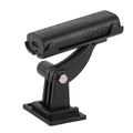 Black plastic waterproof reverse hitch wide angle camera mounted on an adjustable bracket for hitch guide use