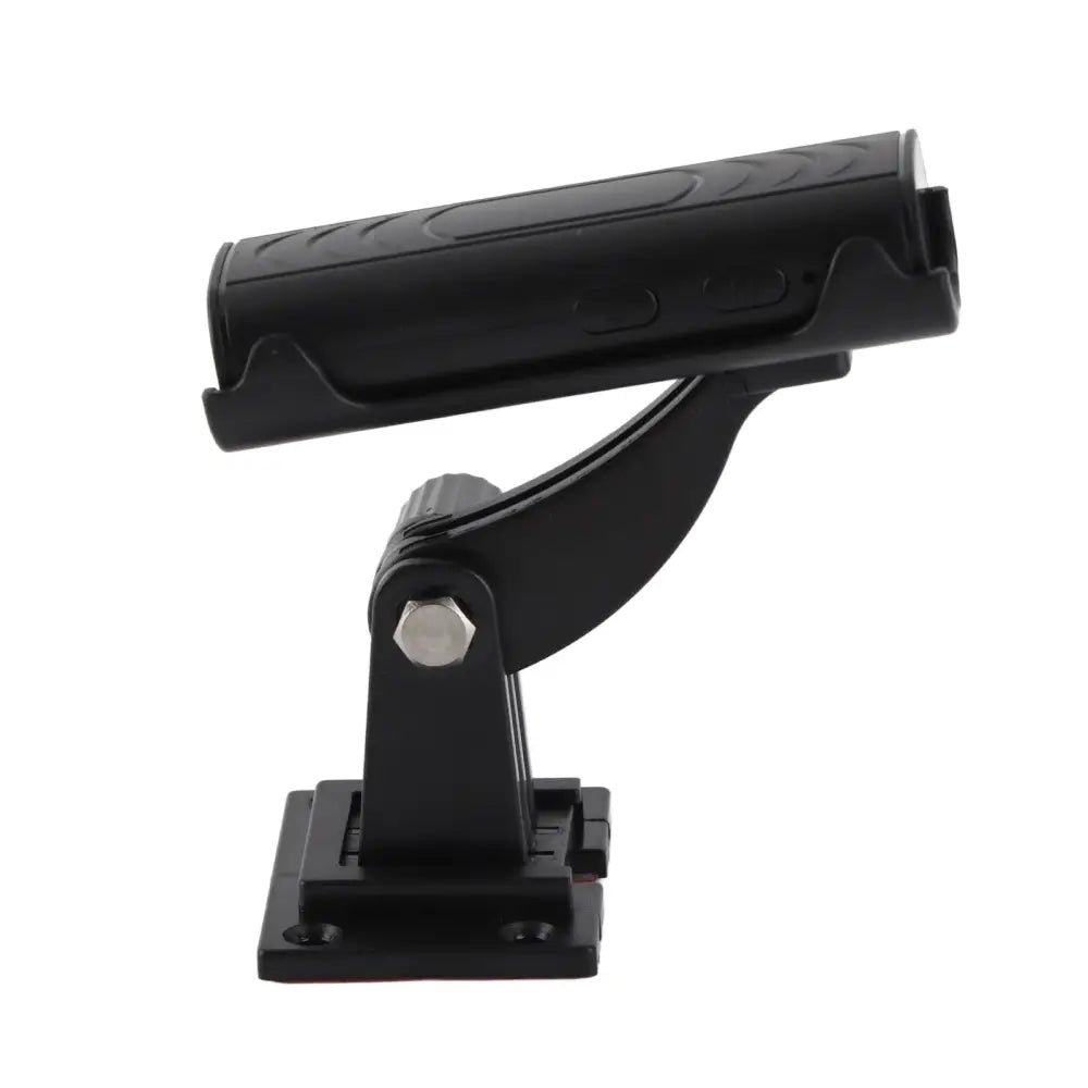 Black plastic fishing rod holder with textured grip and adjustable arm for waterproof reverse hitch wide angle camera use
