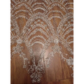 Silver sequined lace fabric with intricate silver floral and wave style sequin bead lace for wedding dress design