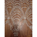 Silver beaded lace fabric with intricate silver floral wave style sequin bead lace patterns for wedding dress