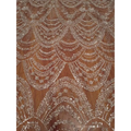 Sheer champagne wave style sequin bead lace fabric with intricate silver scalloped patterns for wedding dress