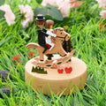 Wedding rocking horse wooden rotating music box featuring groom and bride figurines on rock horse table decoration