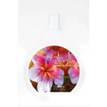 A white circular bottle of Wemara Guardian Angel body mist with vibrant pink purple and orange floral design