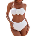 White strapless bikini top with 3d flower embellishment for piece maternity bathing suit use