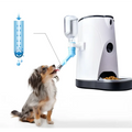 White and black pet automatic feeder with battery power supply and transparent water bottle for convenient feeding remote use