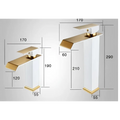 White and gold cold water waterfall basin faucet with sleek angular design in modern gold and white finish