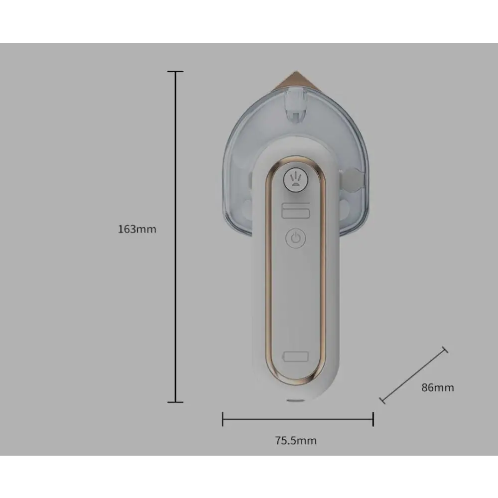 White and gold rechargeable portable iron with steam and a transparent water tank for convenient ironing