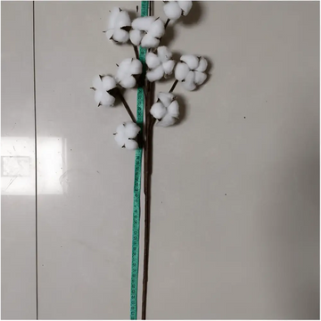 White artificial cotton stem with fluffy bolls and brown stalk showcasing realistic cotton flower branches