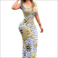 White baroque long dress in white and gold with ornate versace patterns luxury womens fashion dress image