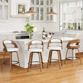 Modern white bentwood swivel bar stools with curved wooden frames and adjustable feet set of 4