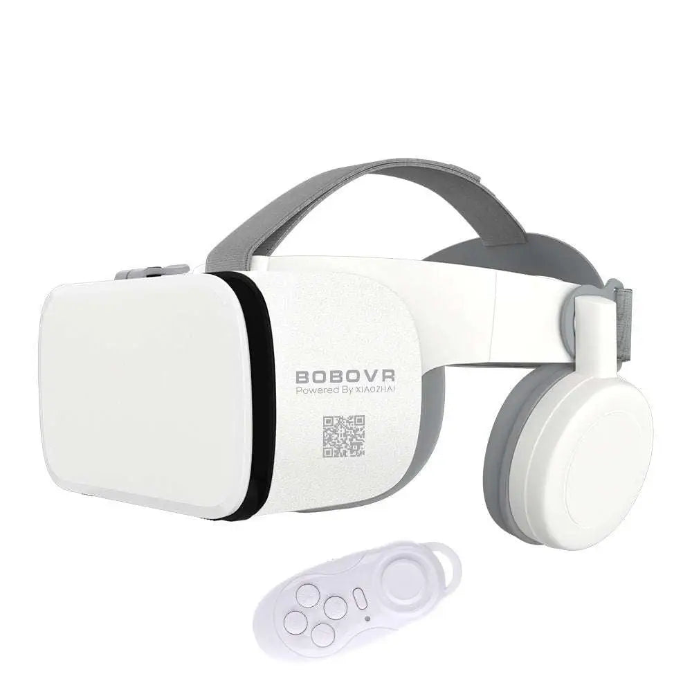 White bluetooth wireless headset vr glasses with gray headband plastic design and remote control functionality