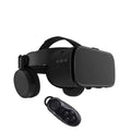 Black headset vr glasses with integrated bluetooth wireless headset and matching remote control functionality