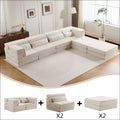 Beige boneless modular sectional floor sofa with textured fabric upholstery and minimalist design for compression mahjong