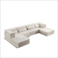 White boneless modular sectional floor sofa with clean modern design and textured fabric upholstery