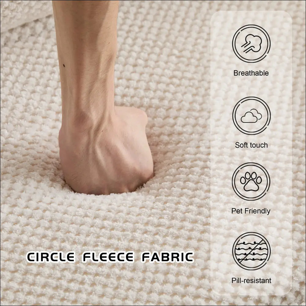 Cream-colored circle fleece fabric with soft texture on white boneless modular sectional floor sofa for compression mahjong