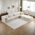 White boneless modular sectional floor sofa with textured fabric finish and clean modern design for compression mahjong