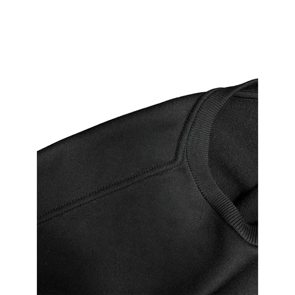 Black crew neck sweatshirt with ribbed collar and shoulder seam featuring white butterfly lips graphic design