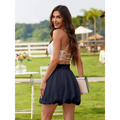 Navy blue ruffled mini skirt with elastic gathered waistband perfect for casual graceful wear