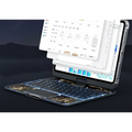 White core transparent rotating ipad keyboard with pen slot showing intricate circuit board design on protective case