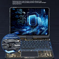 Black scissor-switch keyboard with illuminated keys featured in white core transparent rotating ipad keyboard pen slot design