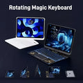 White core transparent rotating ipad keyboard with sleek design touchpad and integrated pen slot for versatile use