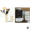 White cylindrical makeup brush cleaner and holder with abs pc tpe construction holding varied brushes at 7000rpm spin speed