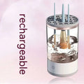White cylindrical makeup brush cleaner and holder with abs pc tpe build and 7000rpm spin speed submerging brushes