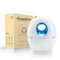 White egg aromatherapy humidifier usb rechargeable with glowing blue circular display for usb rechargeable home use