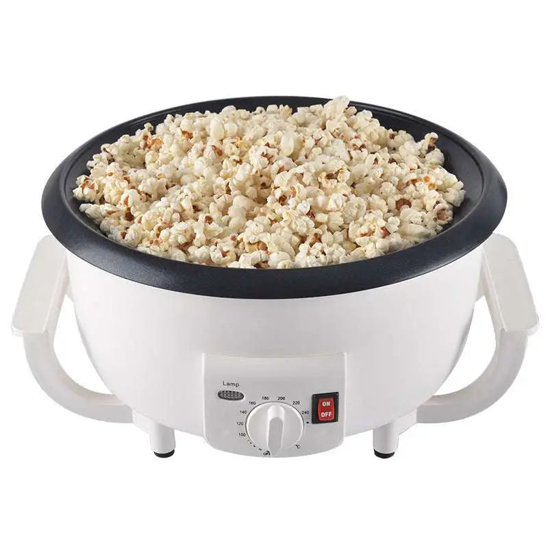 White cukyi brand electric coffee roasting machine with black rim, temperature control dial, and precise coffee roasting features