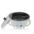 White cukyi brand electric coffee roasting machine with white body black non-stick surface and glass lid for precise coffee roasting