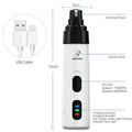 White and black electric dog nail trimmer with precision grinding, dual-speed motor, and rechargeable battery design