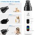 White and black electric dog nail trimmer with precision grinding and three interchangeable ports for pets rechargeable battery