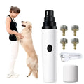 White electric dog nail trimmer with black top rechargeable battery and four precision grinding interchangeable bits
