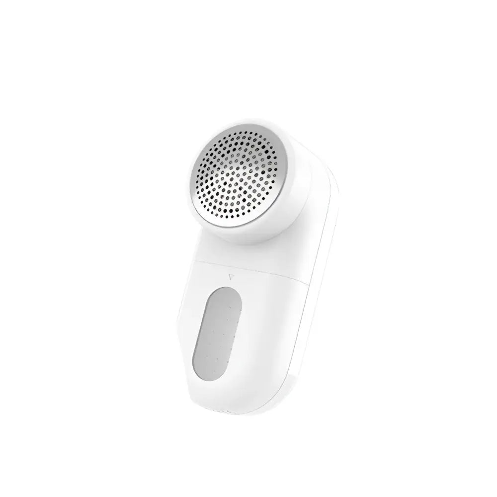 White electric lint and bulb remover with circular perforated head and smooth plastic body for luxury women’s fashion care