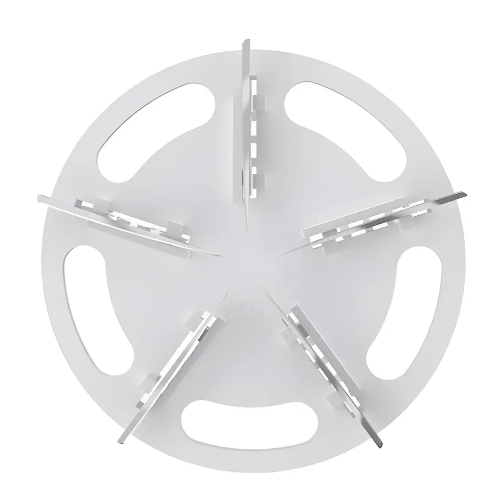 White electric lint and bulb remover with five translucent acrylic slots in a circular plastic organizer for luxury women’s fashion care