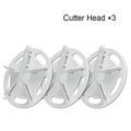 Three white plastic cutter heads with blades for electric bulb remover in luxury women’s fashion care use