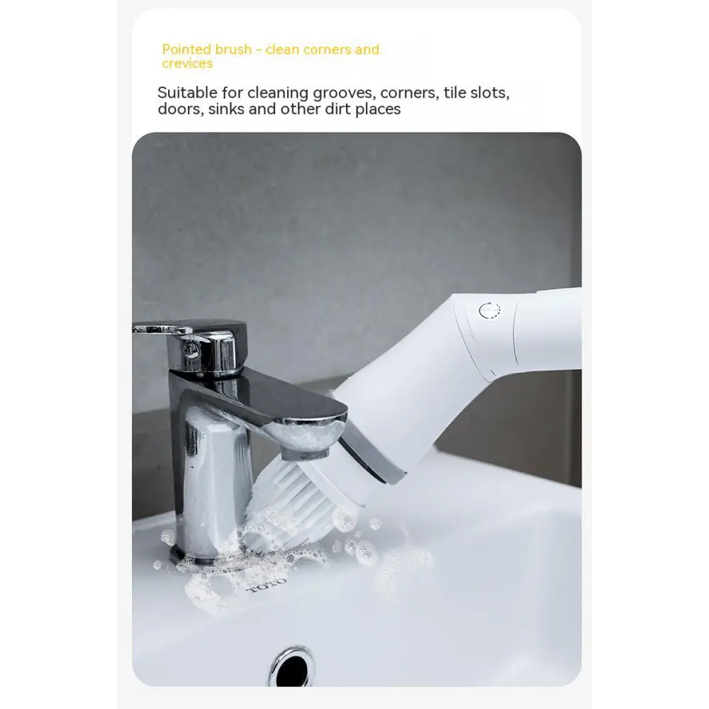 White electric scrubber cleaning wall brush with ergonomic handle and soft bristles for effective scrubber cleaning