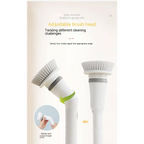 White electric scrubber cleaning wall brush with gray accents, ergonomic handle, and soft bristles for easy angle adjustment