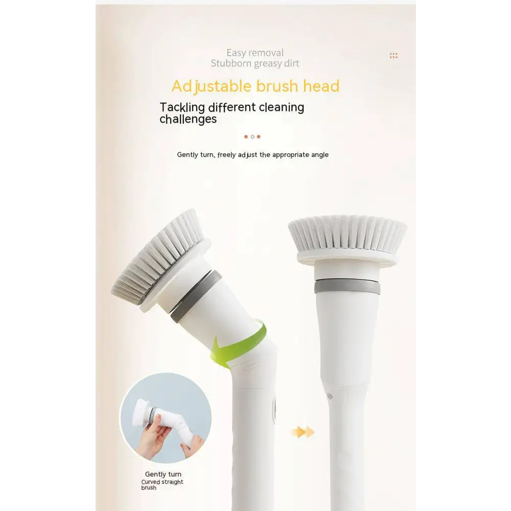 White electric scrubber cleaning wall brush with gray accents, ergonomic handle, and soft bristles for easy angle adjustment