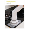 White electric scrubber cleaning brush with gray scrubbing pad and ergonomic handle for efficient kitchen cleaning