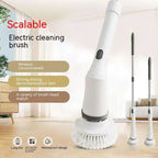 White electric scrubber cleaning wall brush with ergonomic handle and soft bristles for effective scrubber cleaning
