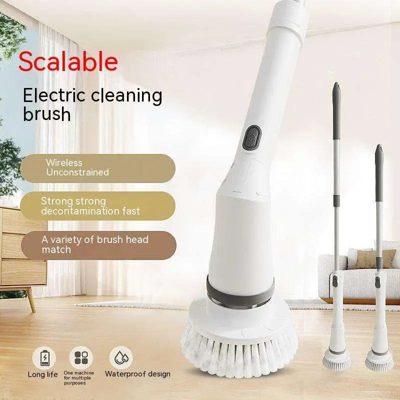White electric scrubber cleaning wall brush with ergonomic handle and soft bristles for effective scrubber cleaning