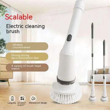 White electric scrubber cleaning wall brush with ergonomic handle and soft bristles for effective scrubber cleaning