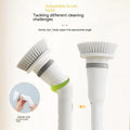 White electric scrubber cleaning wall brush with adjustable gray and white brush head and ergonomic handle for versatility